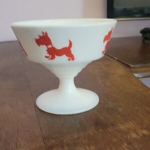 White and Red Dog Pattern Pedestal Bowl